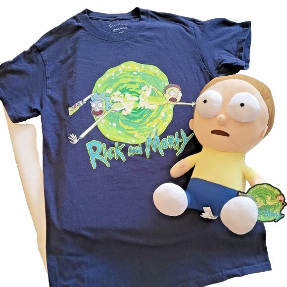Rick And Morty T-Shirt men small / & Plush 10" Morty 2018 w Tag - Excellent Cond - Picture 1 of 16